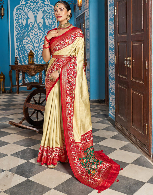 Beige Patola Silk Woven Saree