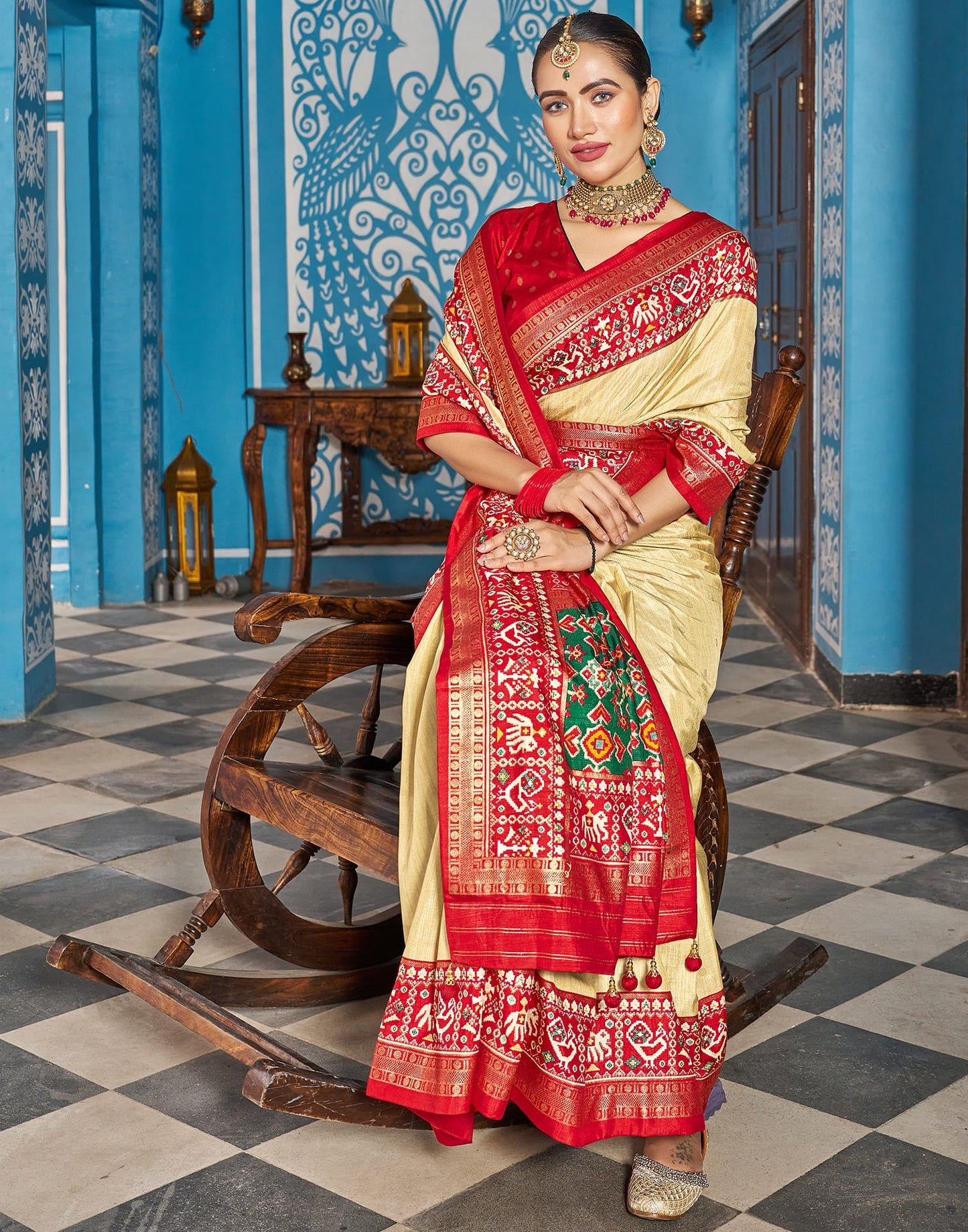 Beige Patola Silk Woven Saree