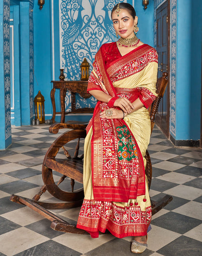 Beige Patola Silk Woven Saree