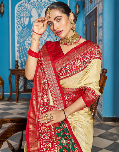 Beige Patola Silk Woven Saree