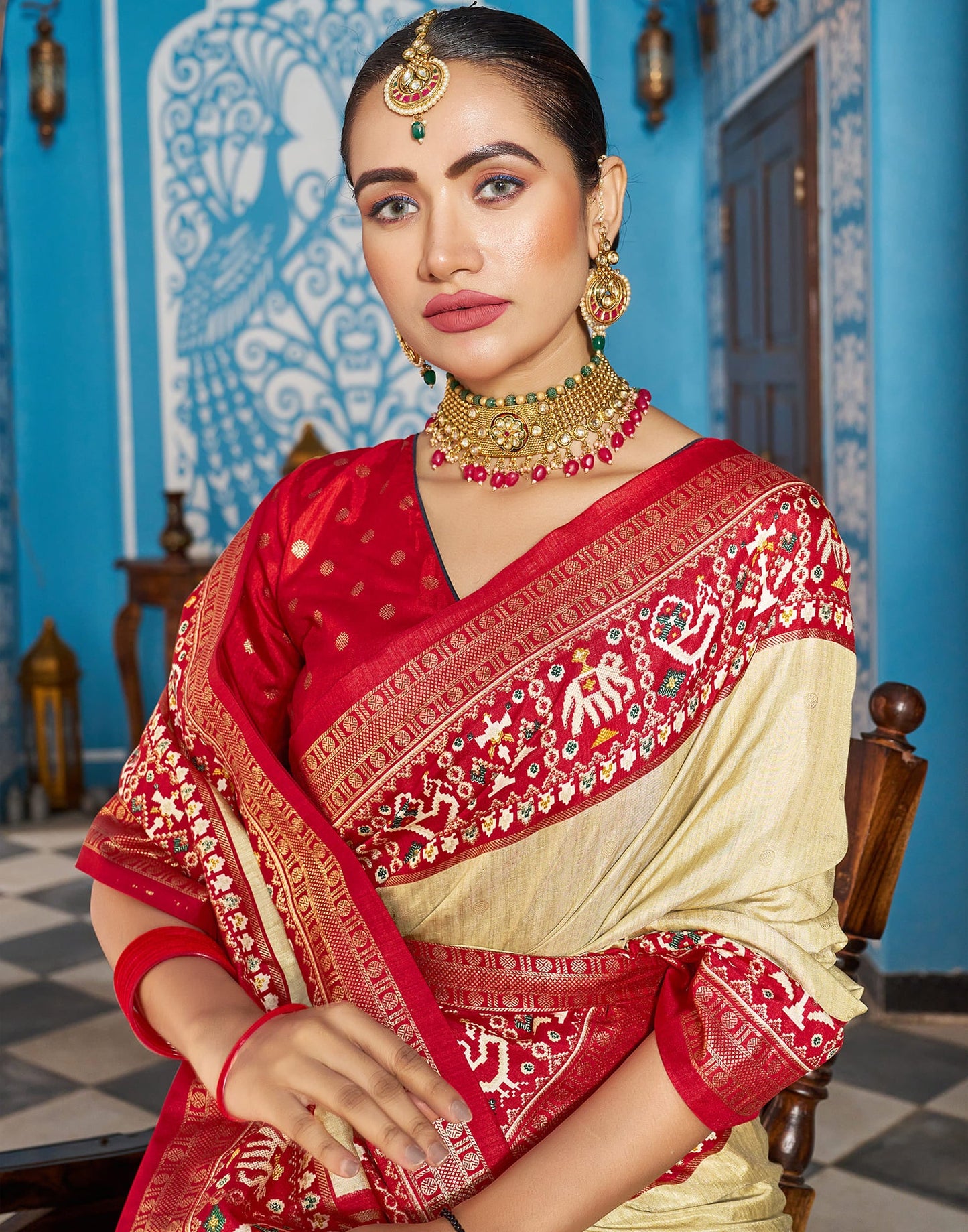 Beige Patola Silk Woven Saree