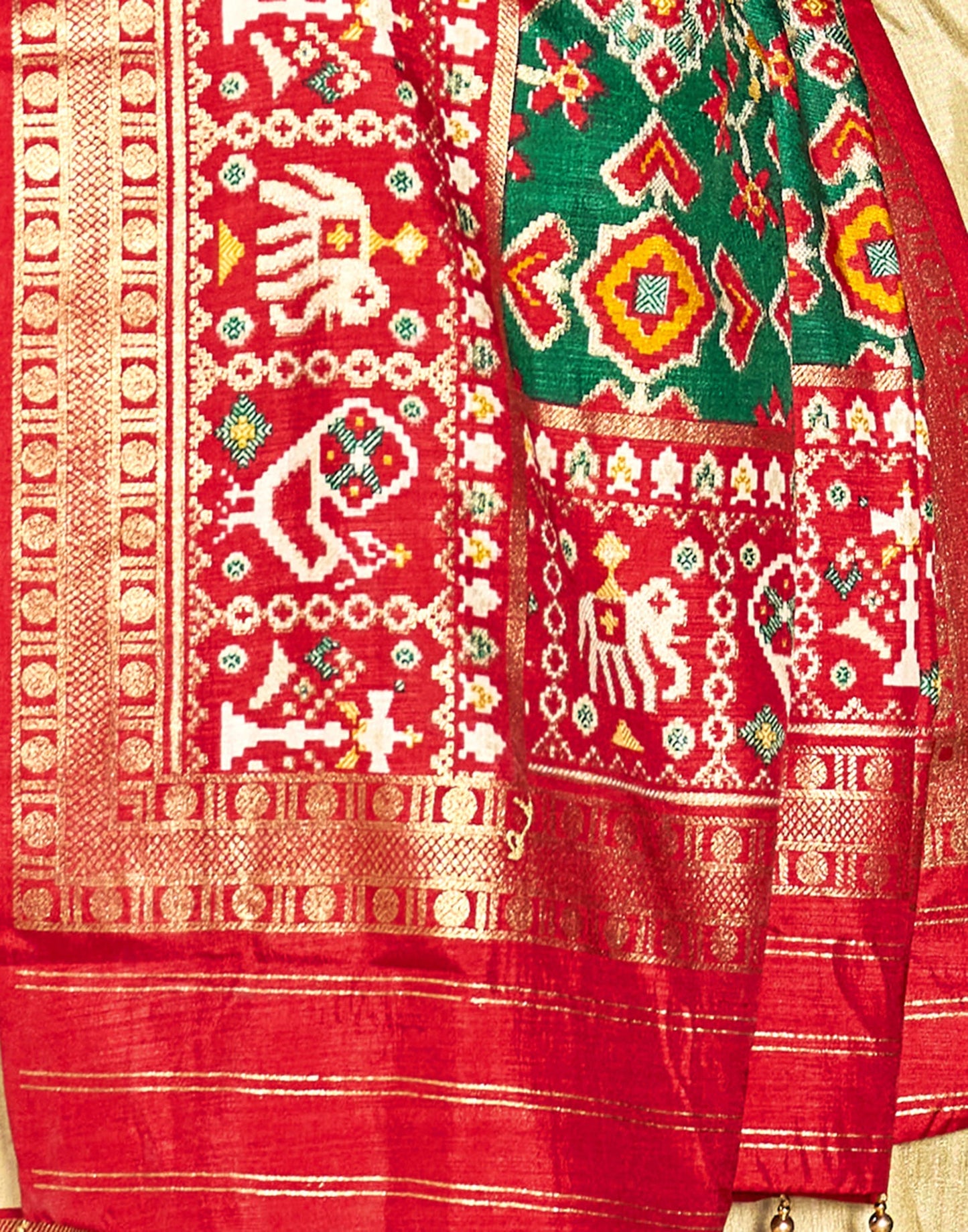 Beige Patola Silk Woven Saree