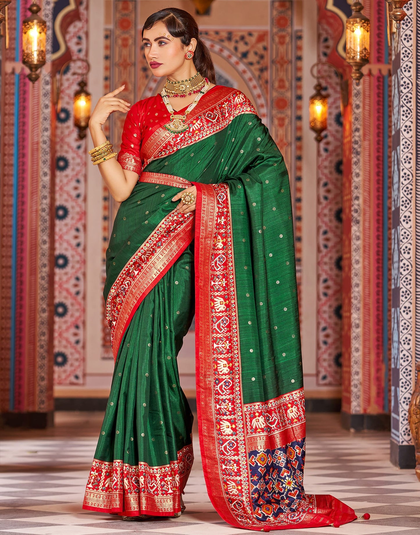 Dark Green Patola Silk Woven Saree