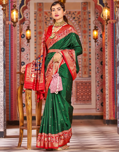 Dark Green Patola Silk Woven Saree