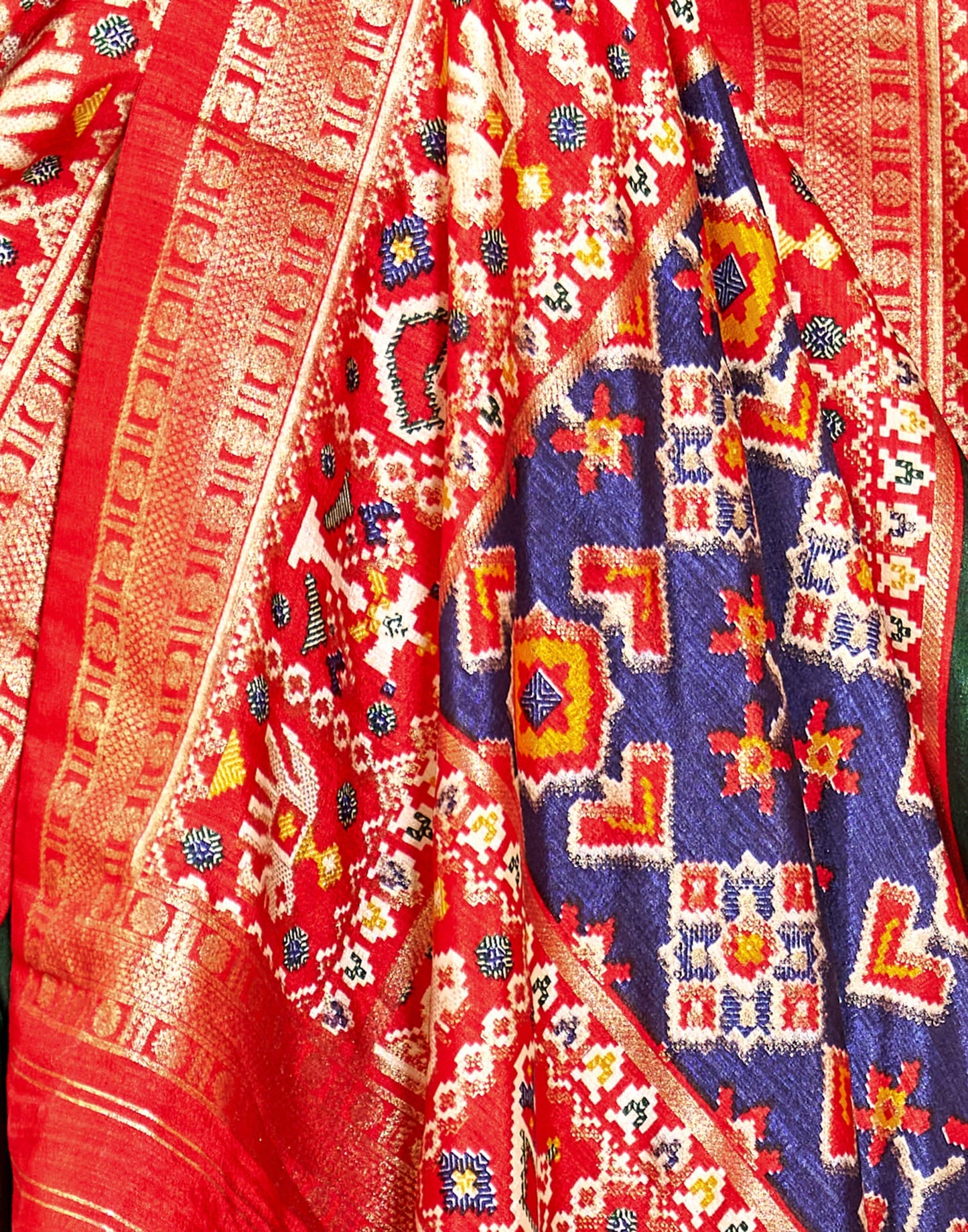 Dark Green Patola Silk Woven Saree