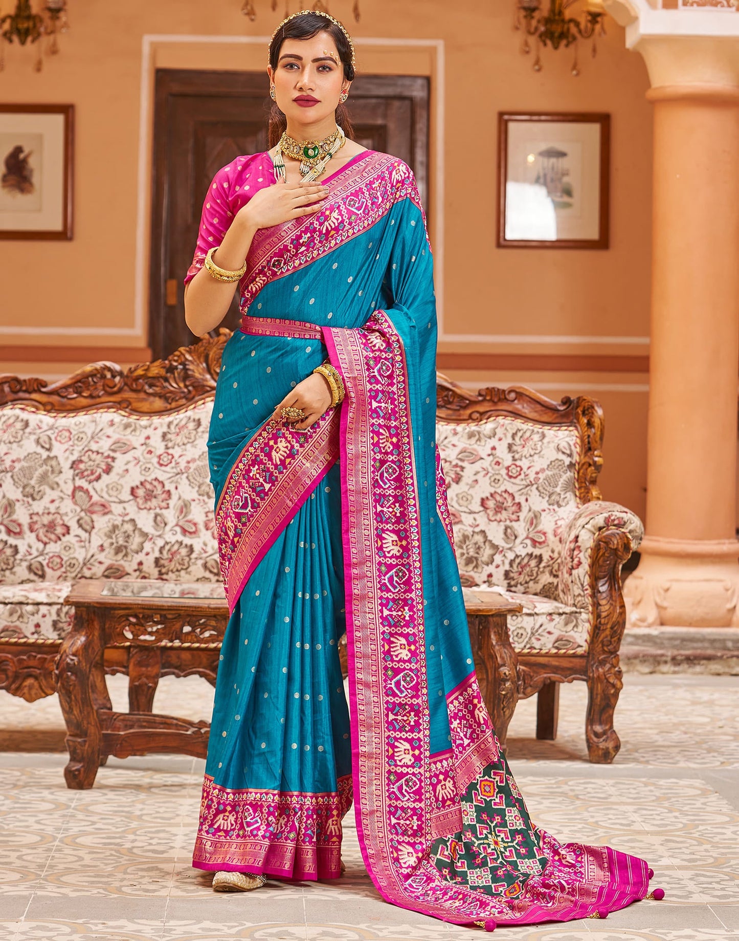 Light Blue Patola Silk Woven Saree