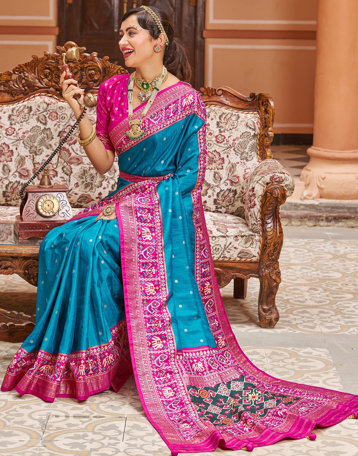 Light Blue Patola Silk Woven Saree