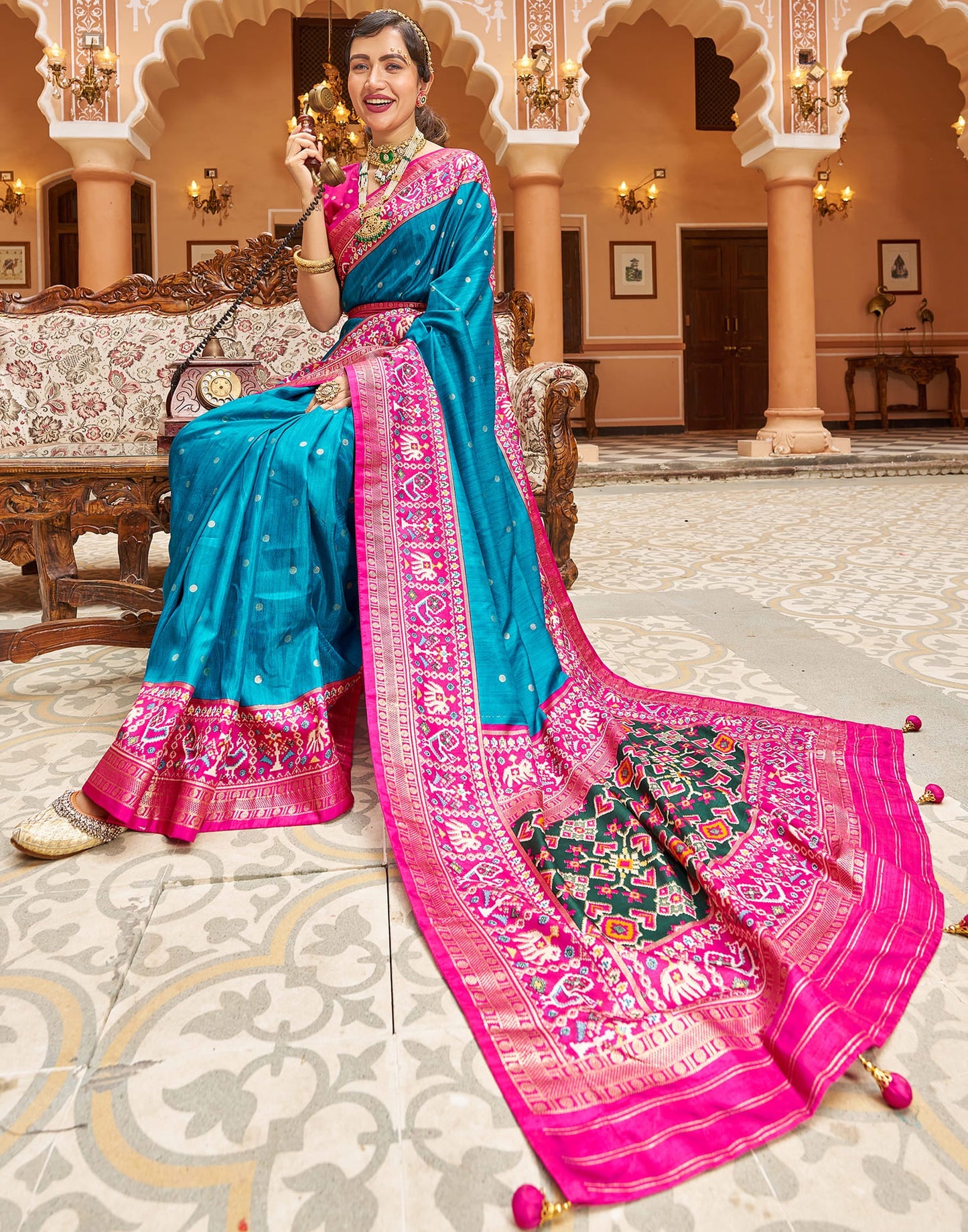 Light Blue Patola Silk Woven Saree