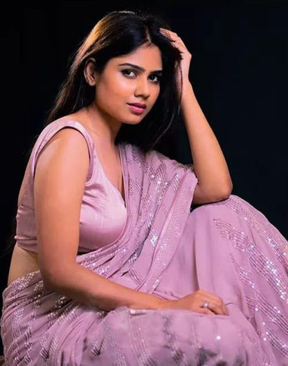 Light Purple Georgette Sequence Saree | Leemboodi