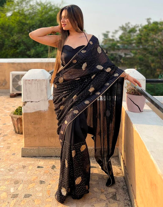 Black Georgette Sequence Saree | Leemboodi