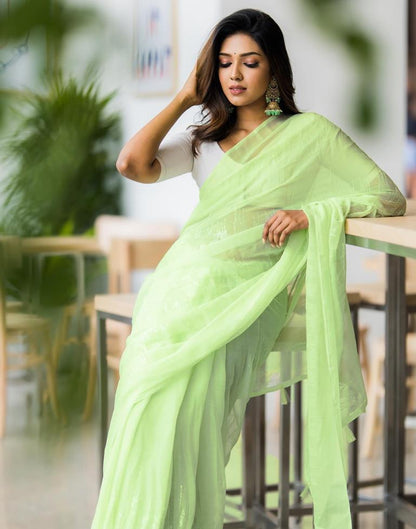 Parrot Green Georgette Sequence Saree | Leemboodi