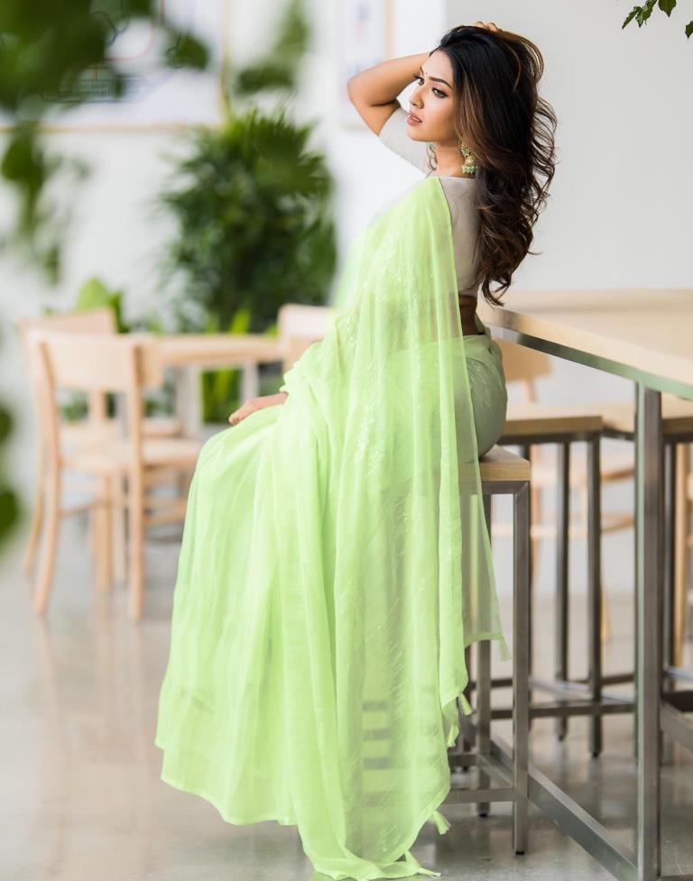 Parrot Green Georgette Sequence Saree | Leemboodi