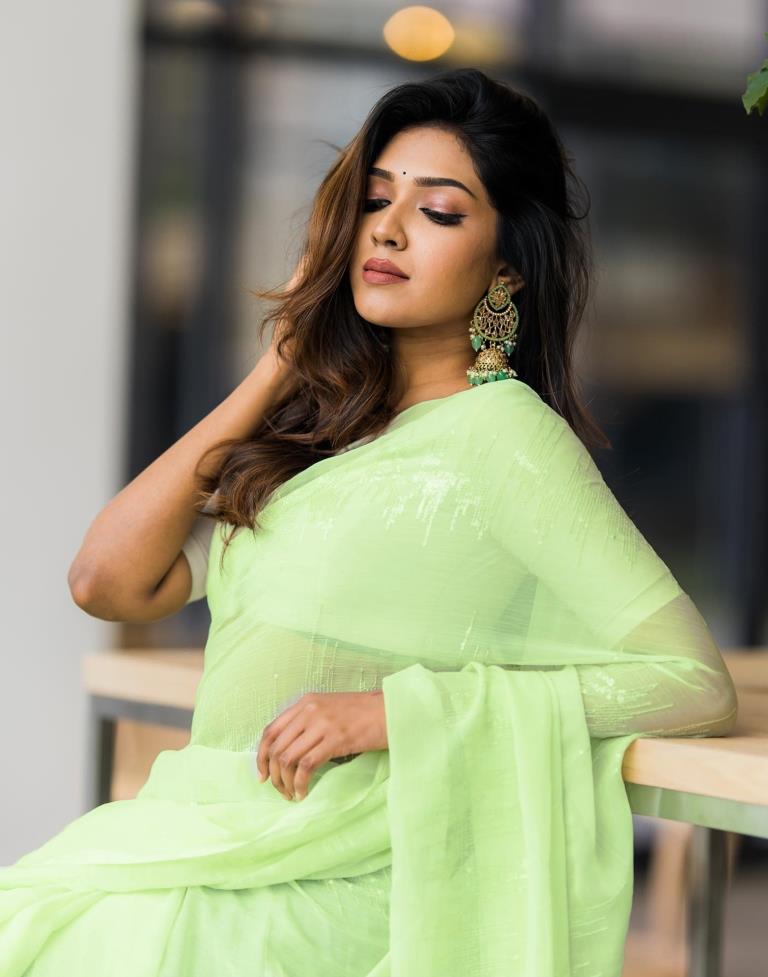 Parrot Green Georgette Sequence Saree | Leemboodi