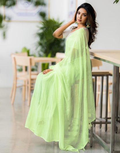 Parrot Green Georgette Sequence Saree | Leemboodi