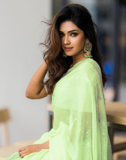 Parrot Green Georgette Sequence Saree | Leemboodi