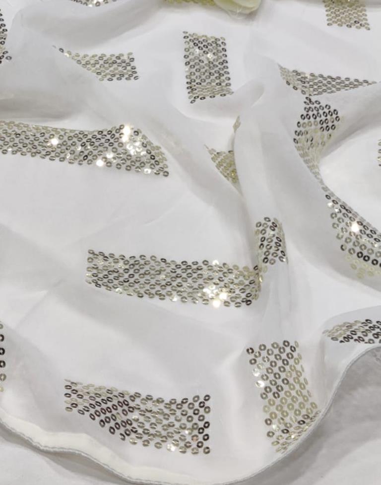 White Georgette Sequence Saree | Leemboodi