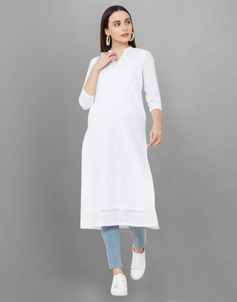 White Embroidered Cotton Kurti | Sudathi