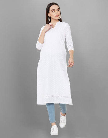 White Embroidered Cotton Kurti | Sudathi
