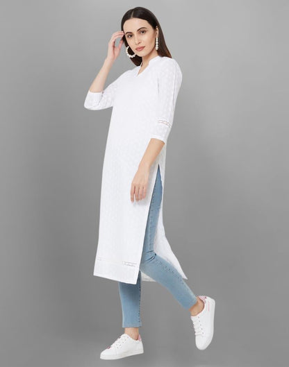 White Embroidered Cotton Kurti | Sudathi