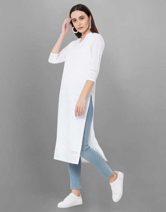 White Embroidered Cotton Kurti | Sudathi