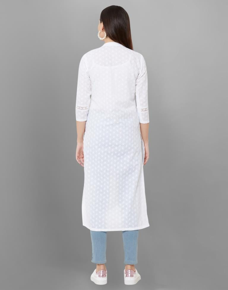 White Embroidered Cotton Kurti | Sudathi
