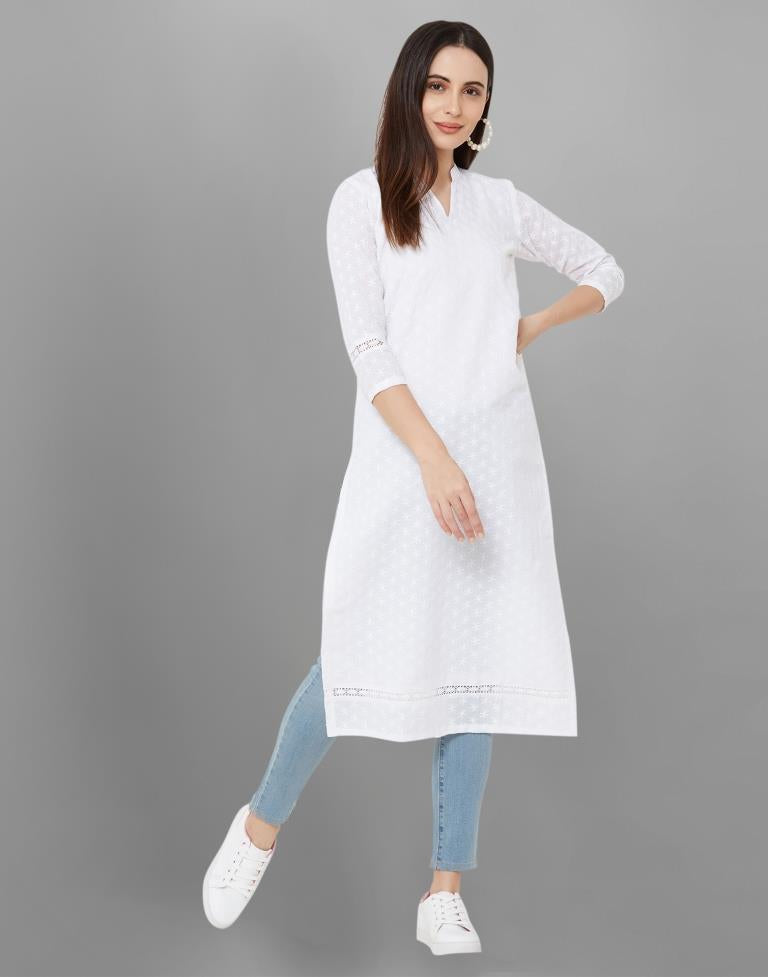 White Embroidered Cotton Kurti | Sudathi