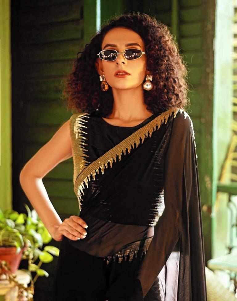 Black Georgette Plain Saree | Sudathi