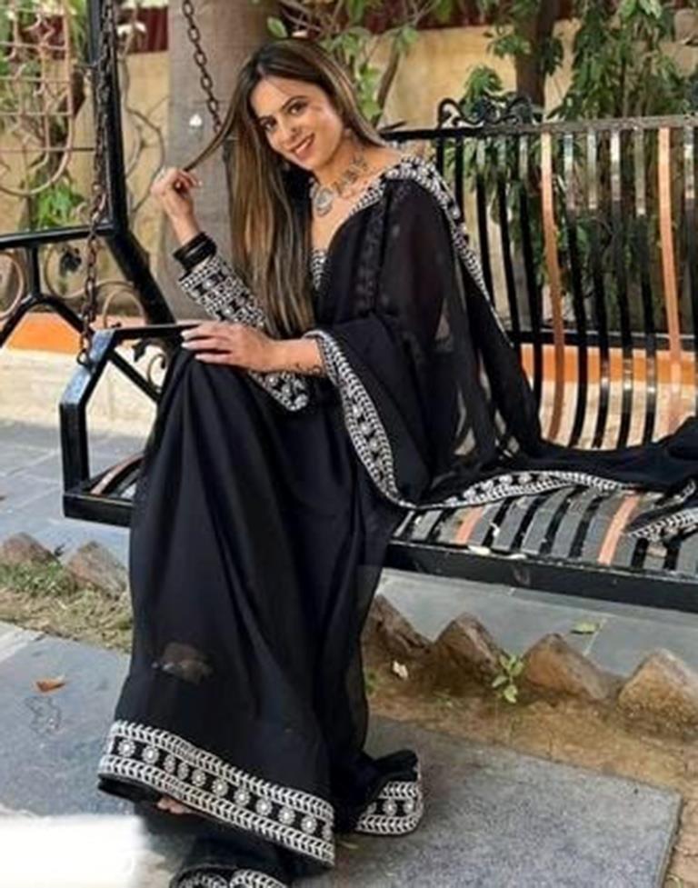 Black Georgette Plain Saree | Leemboodi