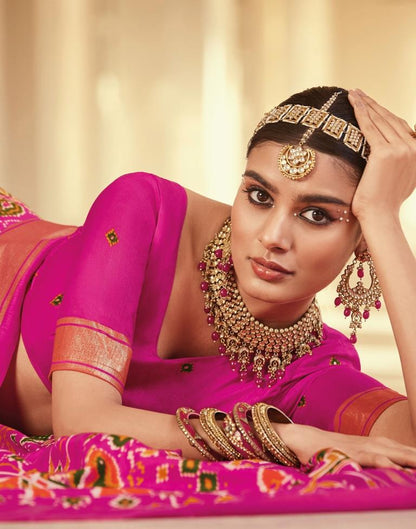 Pink Patola Silk Printed Saree | Leemboodi