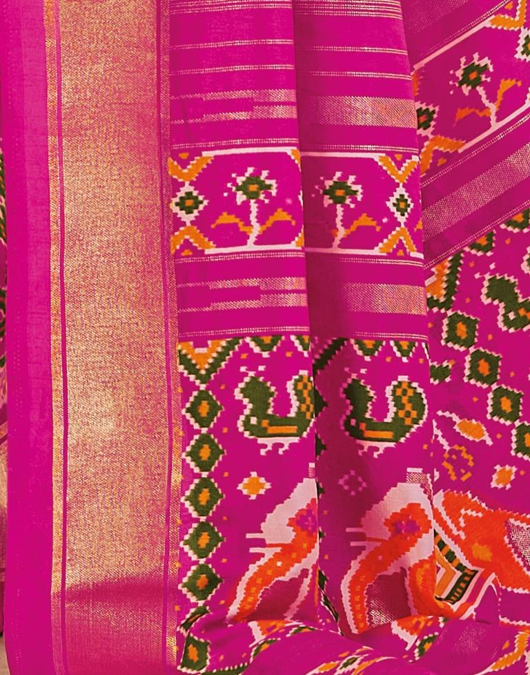 Pink Patola Silk Printed Saree | Leemboodi