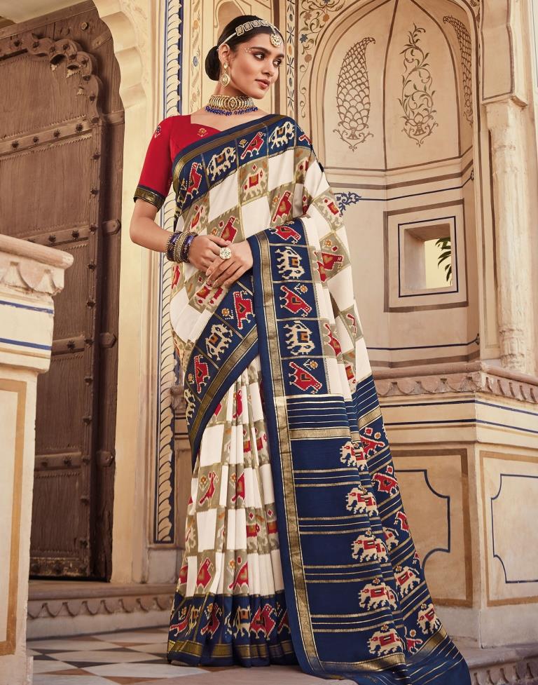 White Patola Silk Printed Saree | Leemboodi