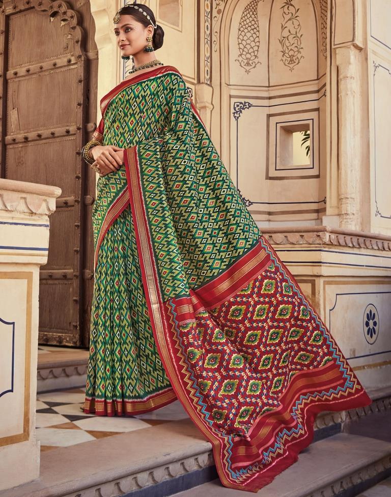 Green Patola Silk Printed Saree | Leemboodi