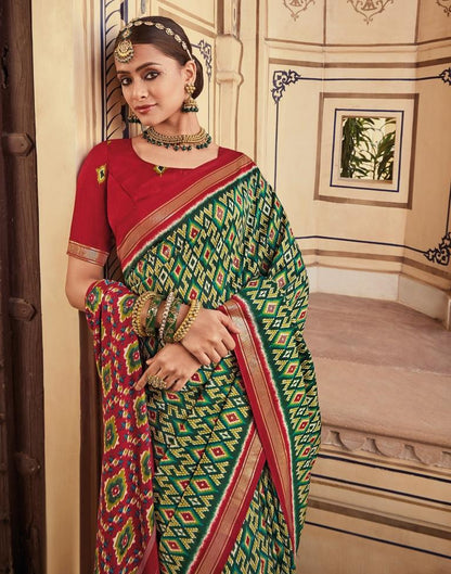 Green Patola Silk Printed Saree | Leemboodi