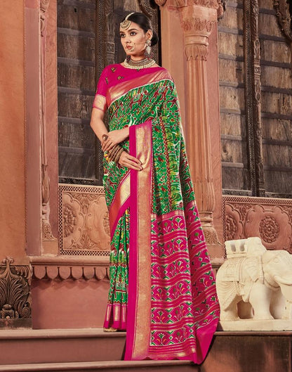 Green Patola Silk Printed Saree | Leemboodi