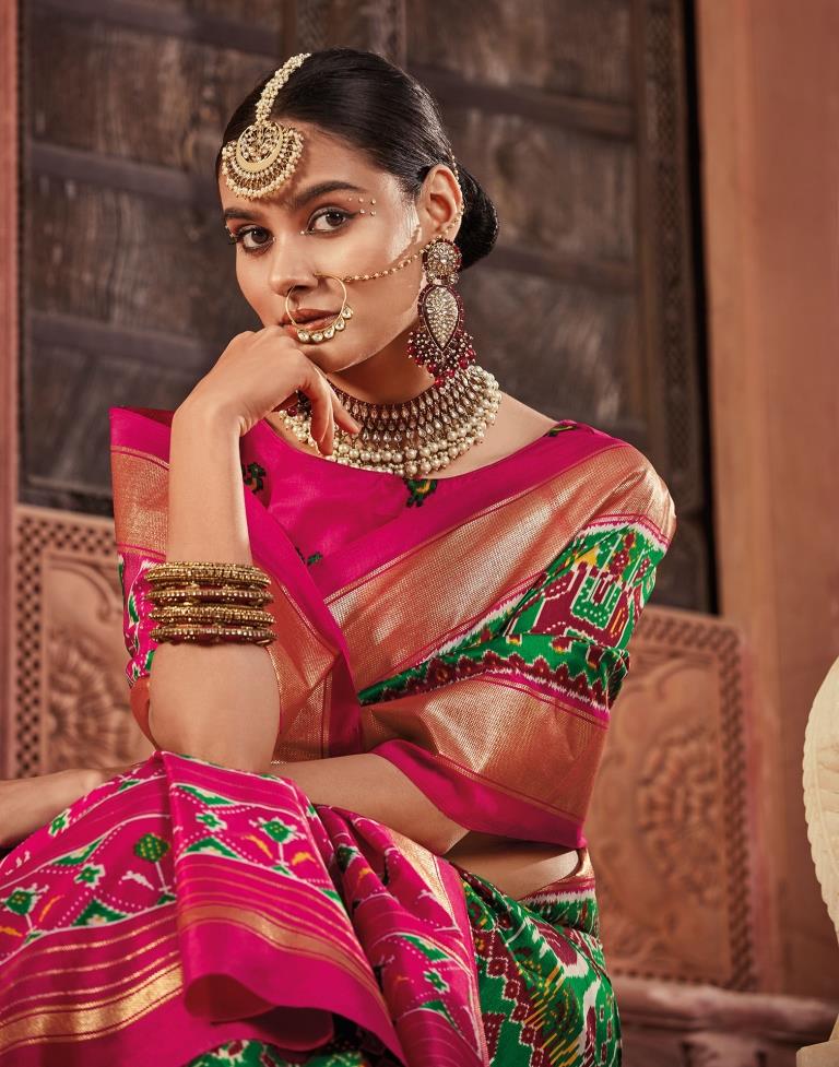 Green Patola Silk Printed Saree | Leemboodi