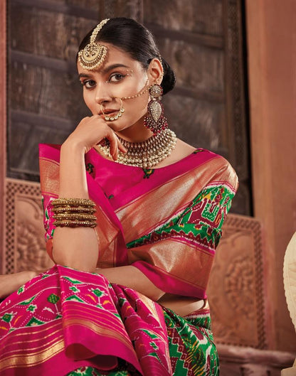 Green Patola Silk Printed Saree | Leemboodi