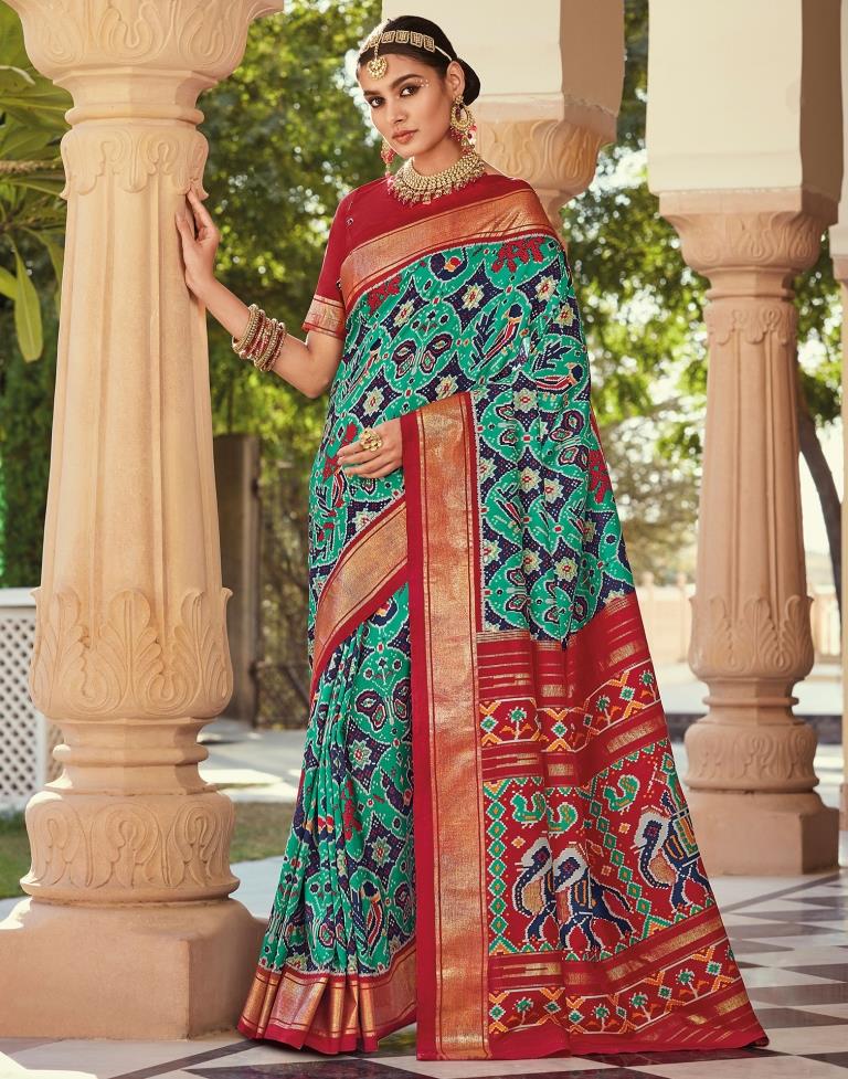 Light Green Patola Silk Printed Saree | Leemboodi