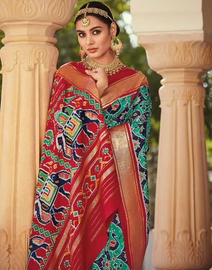 Light Green Patola Silk Printed Saree | Leemboodi