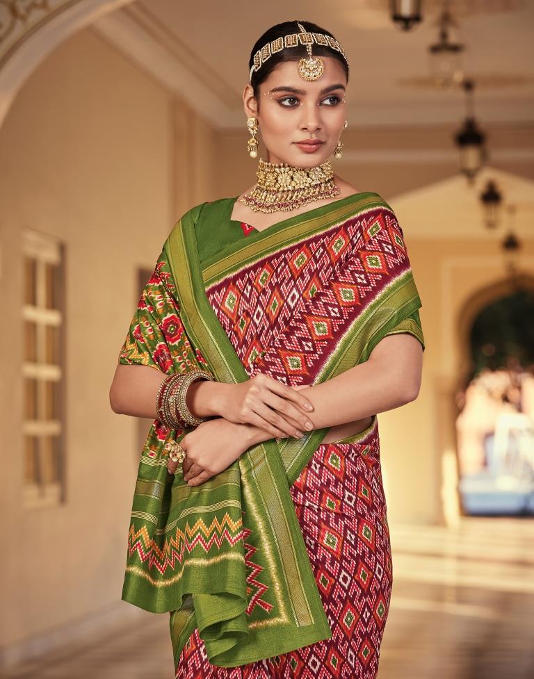 Maroon Patola Silk Printed Saree | Leemboodi