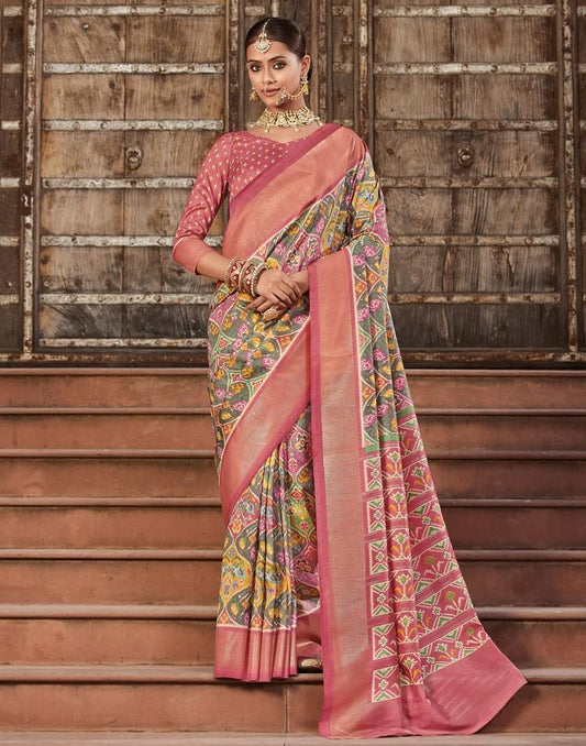 Grey Patola Silk Printed Saree | Leemboodi