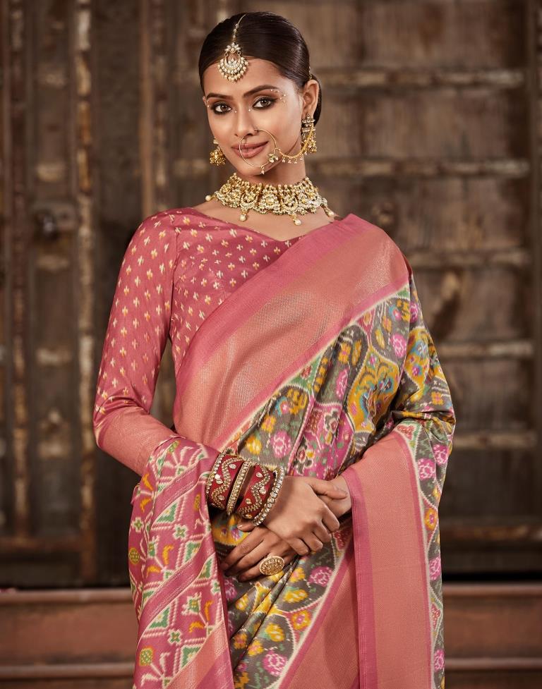 Grey Patola Silk Printed Saree | Leemboodi
