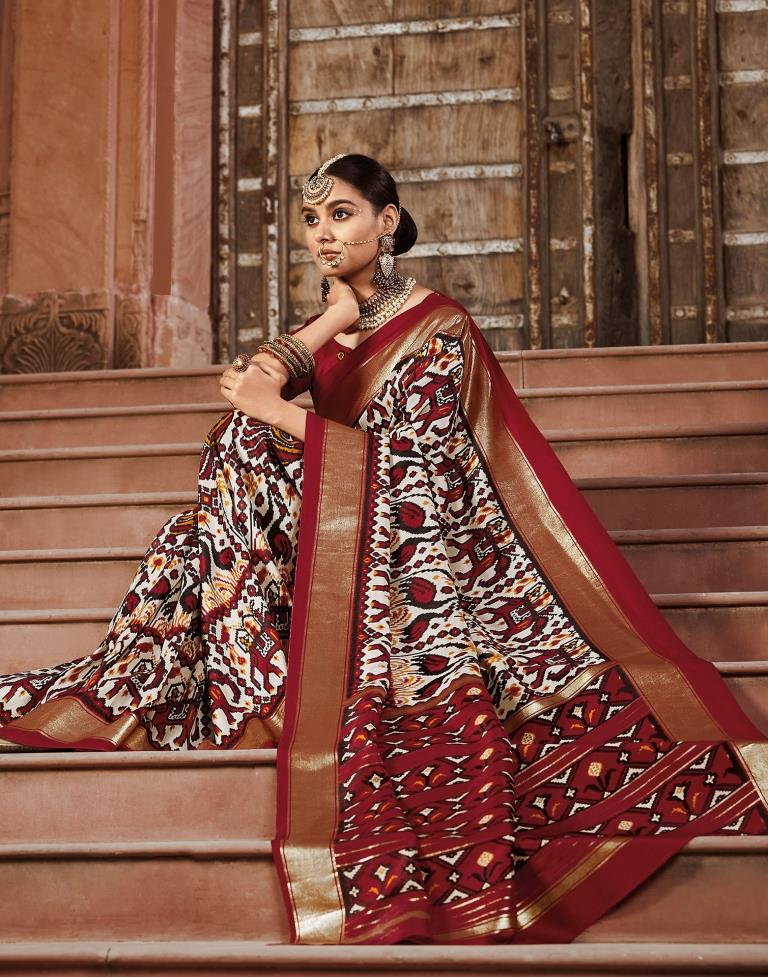 Red Patola Silk Printed Saree | Leemboodi
