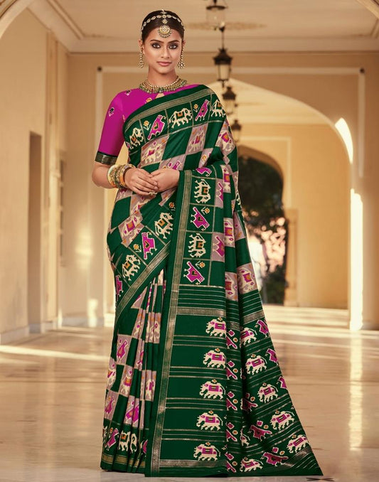 Green Patola Silk Printed Saree | Leemboodi