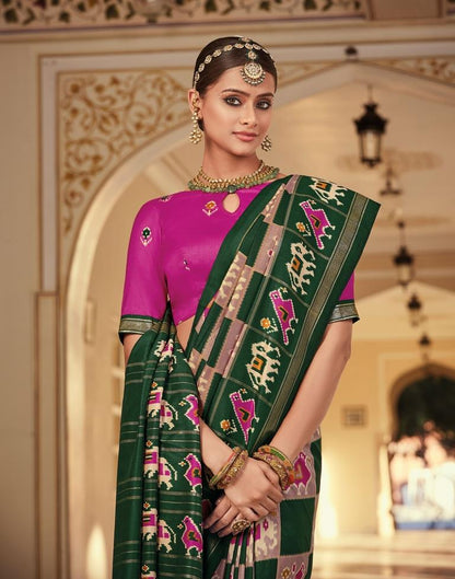 Green Patola Silk Printed Saree | Leemboodi