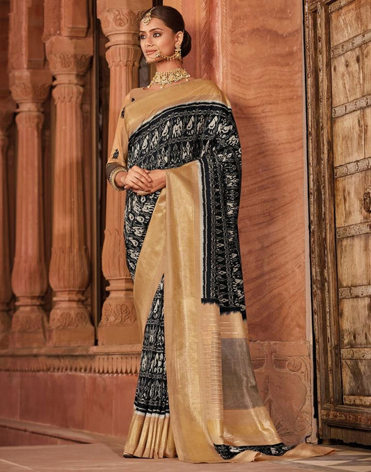 Black Patola Silk Printed Saree | Leemboodi