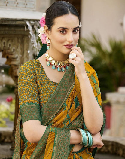 Mustard Yellow Printed Georgette Saree