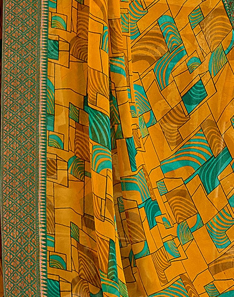 Mustard Yellow Printed Georgette Saree