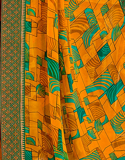 Mustard Yellow Printed Georgette Saree