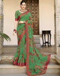 Green Printed Georgette Saree