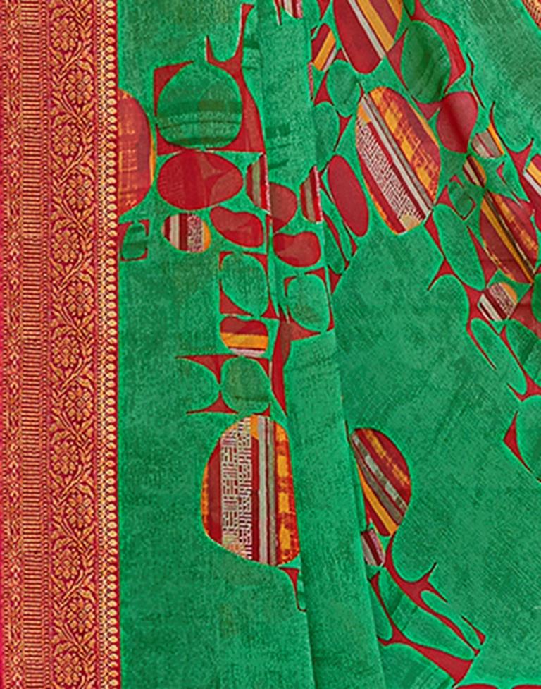 Green Printed Georgette Saree